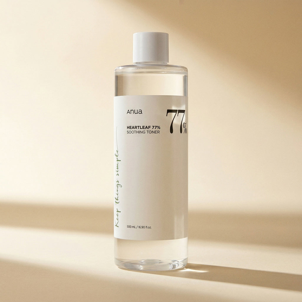 ANUA — Heartleaf 77% Soothing Toner 250ml — editorial — fundo bege