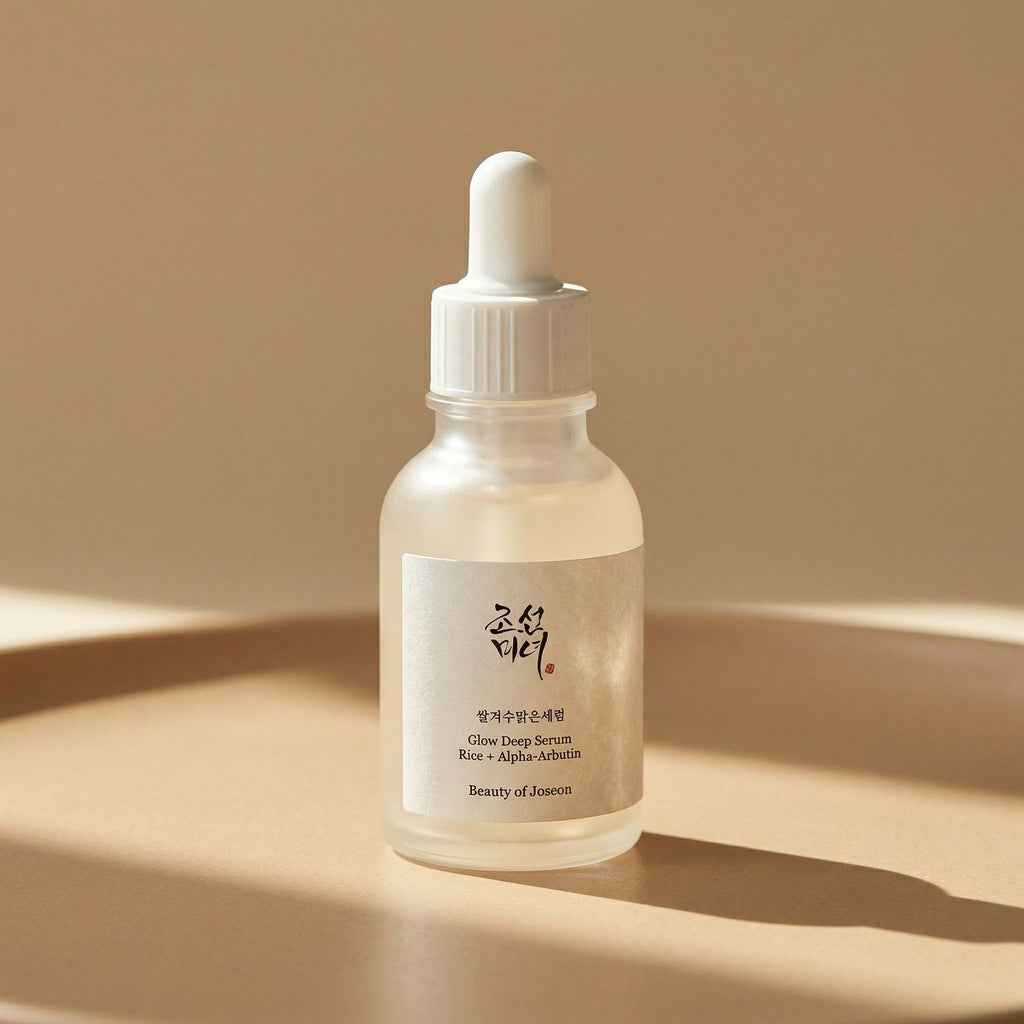 Beauty of Joseon — Glow Deep Serum Rice + Alpha-Arbutin 30ml — editorial — fundo bege