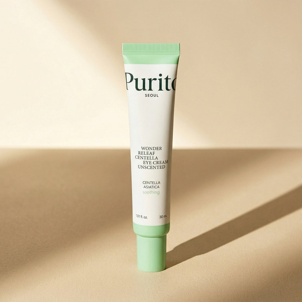 PURITO — Wonder Releaf Centella Eye Cream Unscented 30ml — editorial — fundo bege