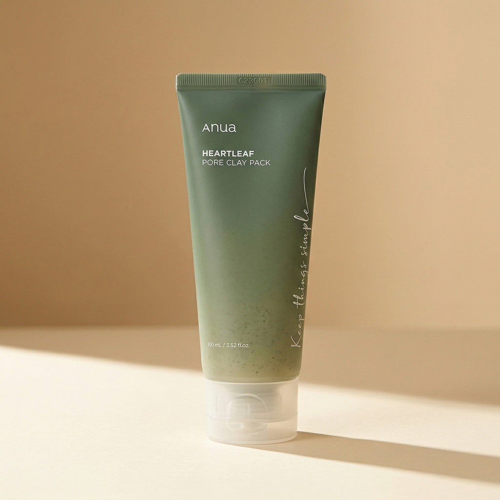 ANUA — Heartleaf Pore Clay Pack 100ml — editorial — fundo bege