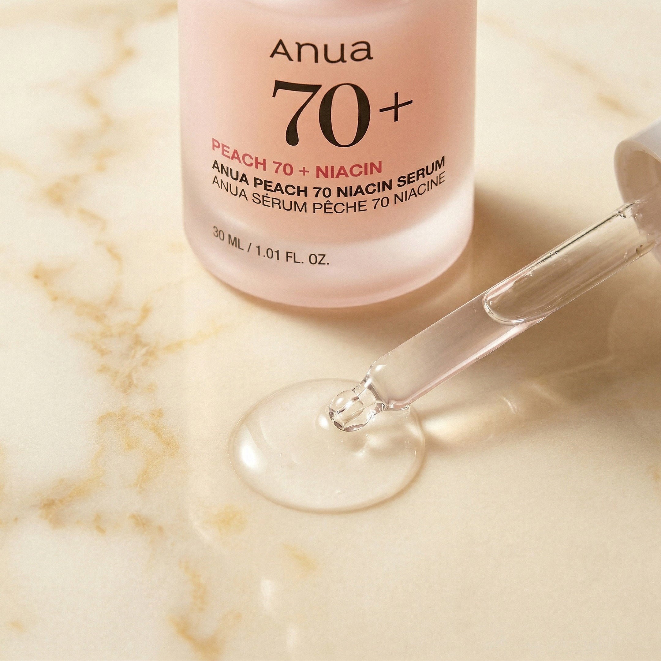 ANUA — Peach 70 Niacin Serum 30ml — detalhe da embalagem