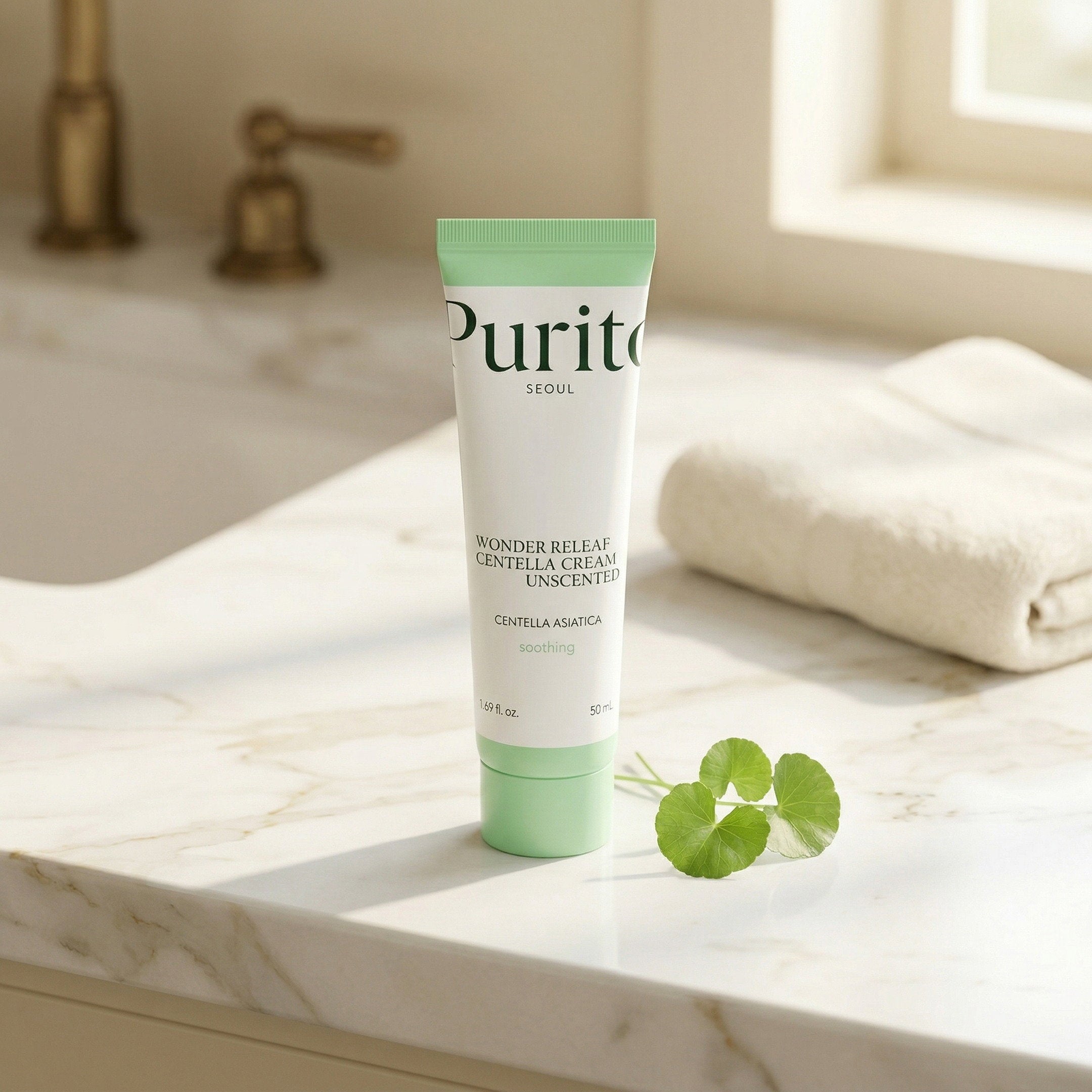 PURITO — Wonder Releaf Centella Cream Unscented 50ml — contexto de ritual de skincare