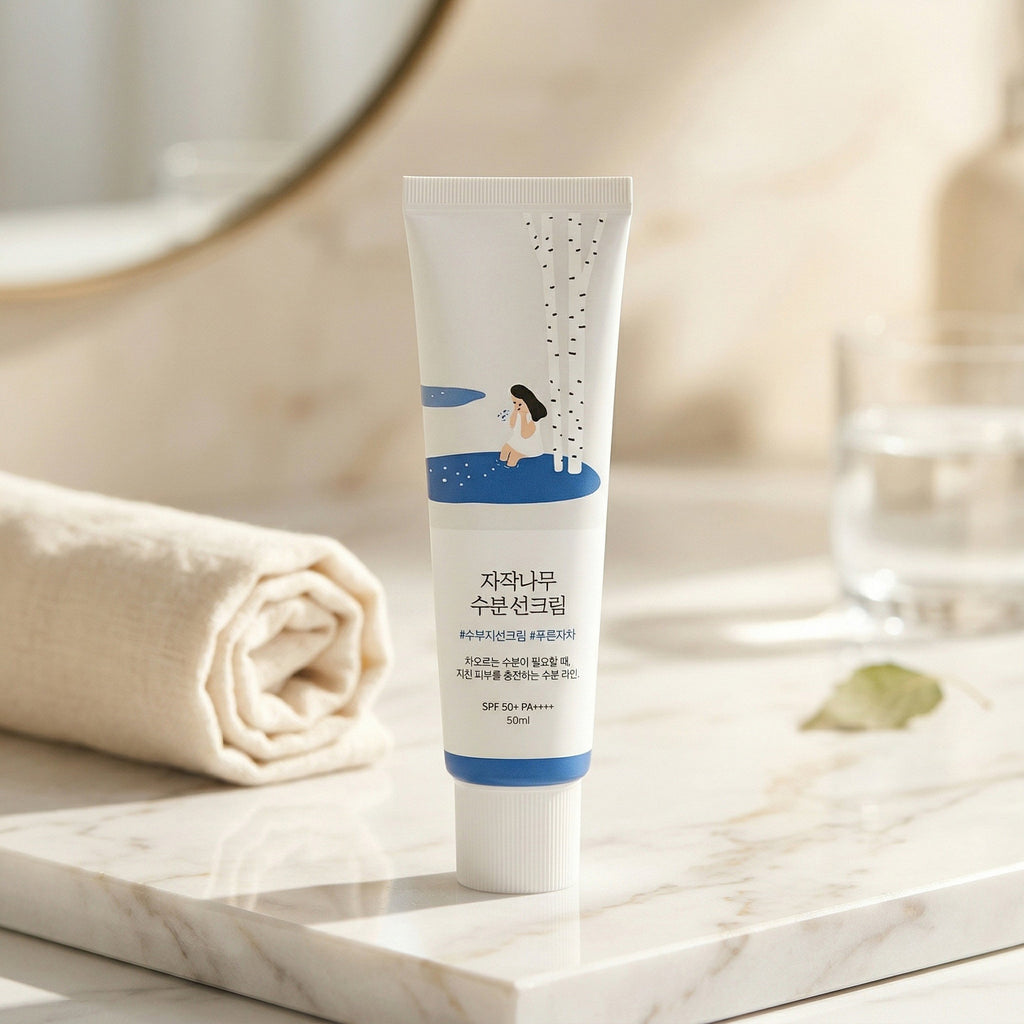 Round Lab — Birch Juice Sun Cream SPF50+ PA++++ 50ml — contexto de ritual de skincare