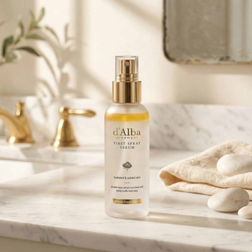 d'Alba — White Truffle First Spray Serum 100ml — contexto de ritual de skincare