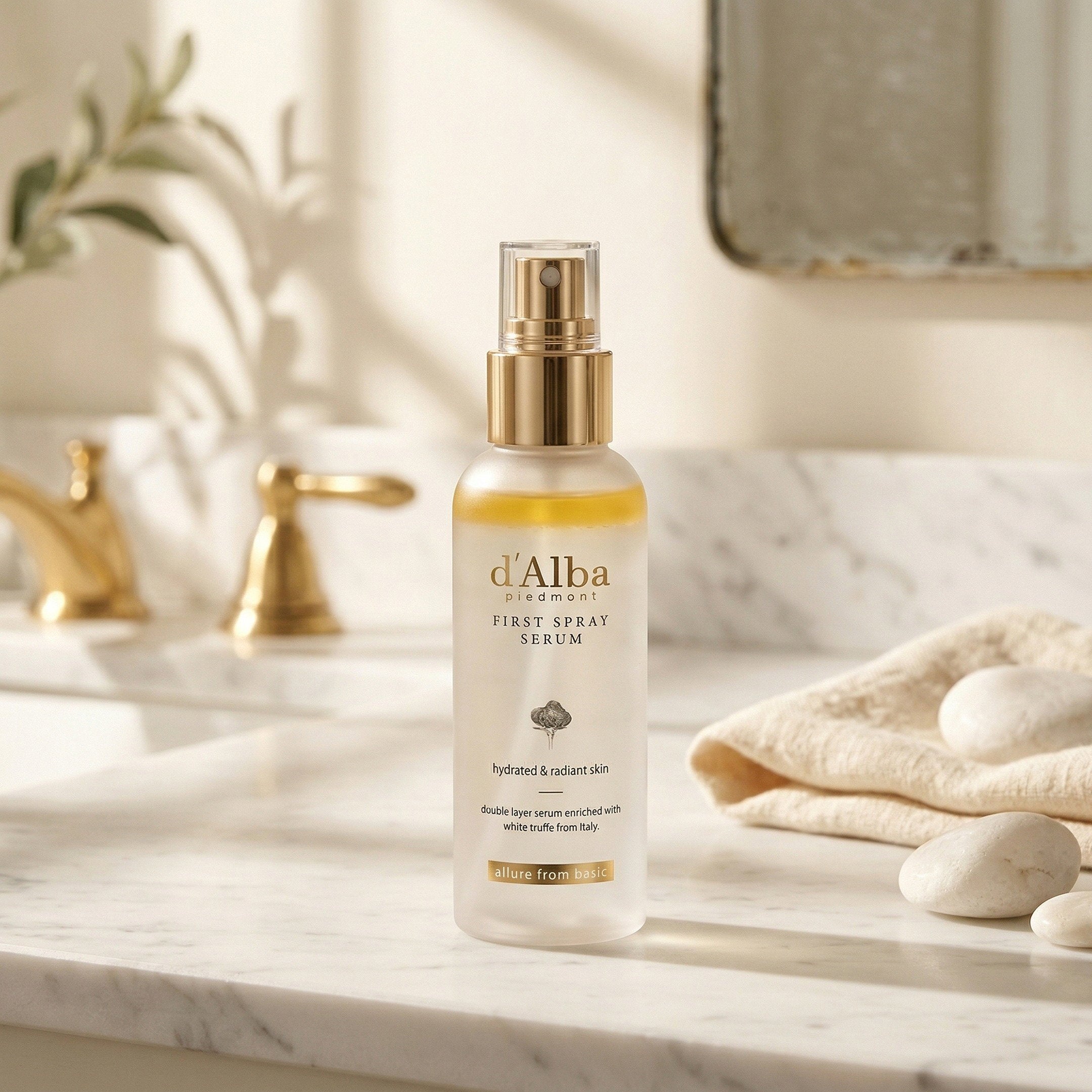 d'Alba — White Truffle First Spray Serum 100ml — contexto de ritual de skincare