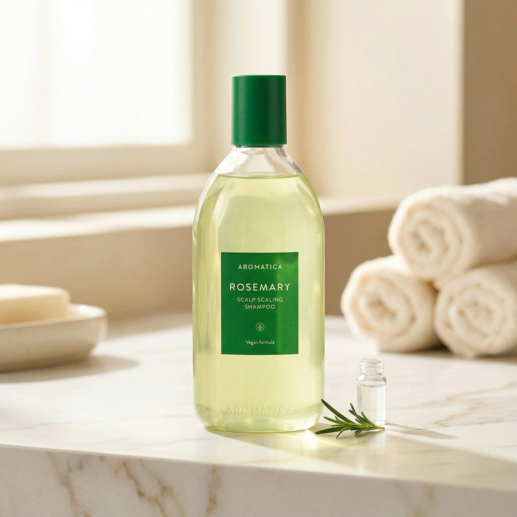 Aromatica — Rosemary Scalp Scaling Shampoo 400ml — contexto de ritual de skincare