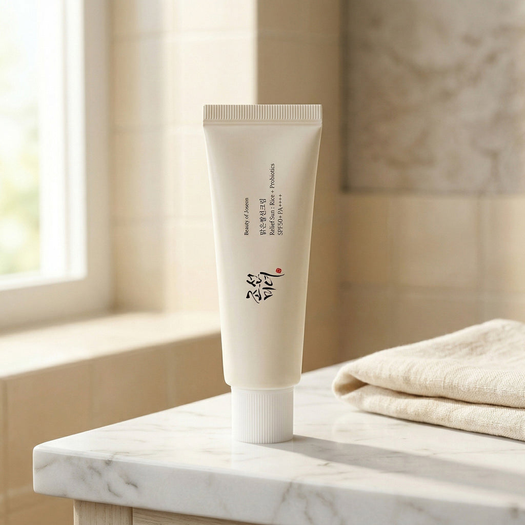 Beauty of Joseon — Relief Sun : Rice + Probiotics SPF50+ PA++++ 50ml — contexto de ritual de skincare