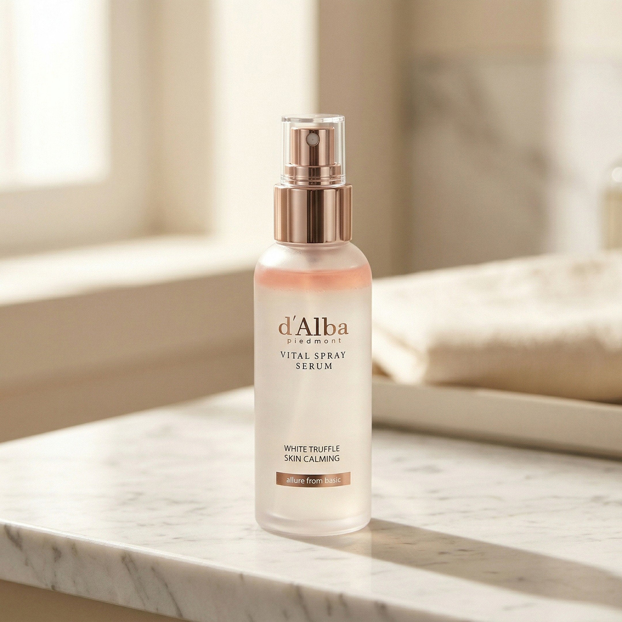 d'Alba — White Truffle Vital Spray Serum 100ml — contexto de ritual de skincare