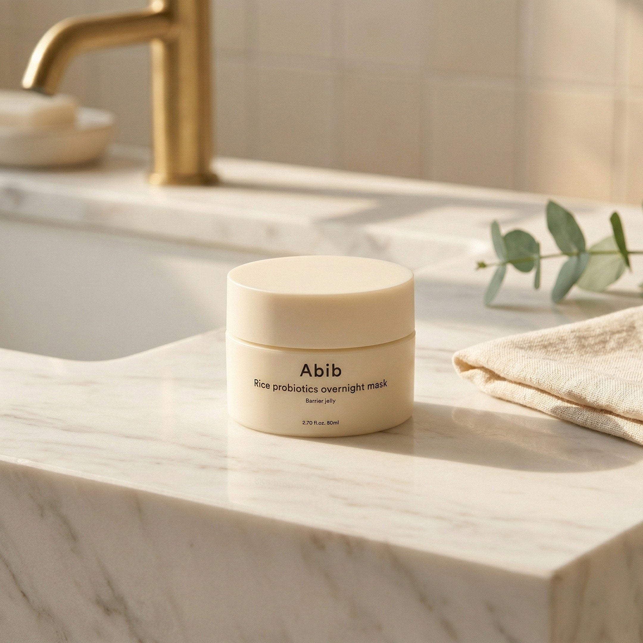 Abib — Rice Probiotics Overnight Mask 80ml — contexto de ritual de skincare