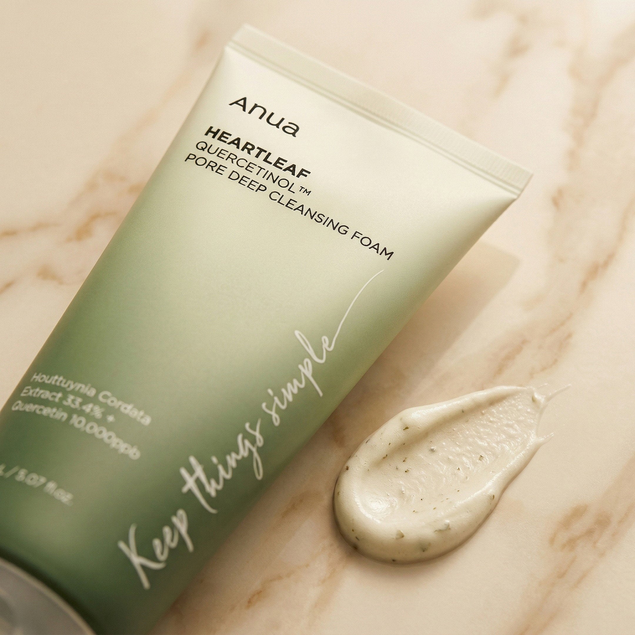 ANUA — Heartleaf Quercetinol Pore Deep Cleansing Foam 150ml — detalhe da embalagem